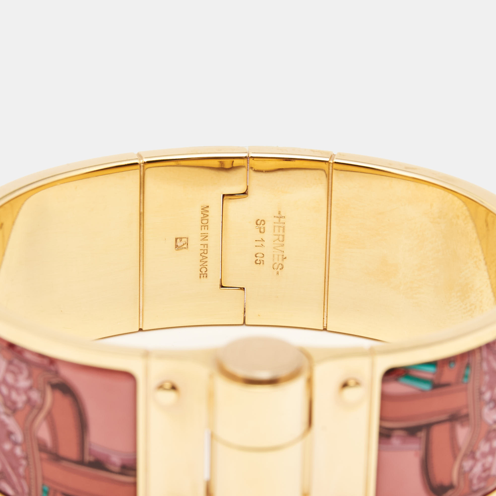 Hermes Rose Couture Brides de Gala Enamel Charniere Wide Bracelet - Picture 3 of 4